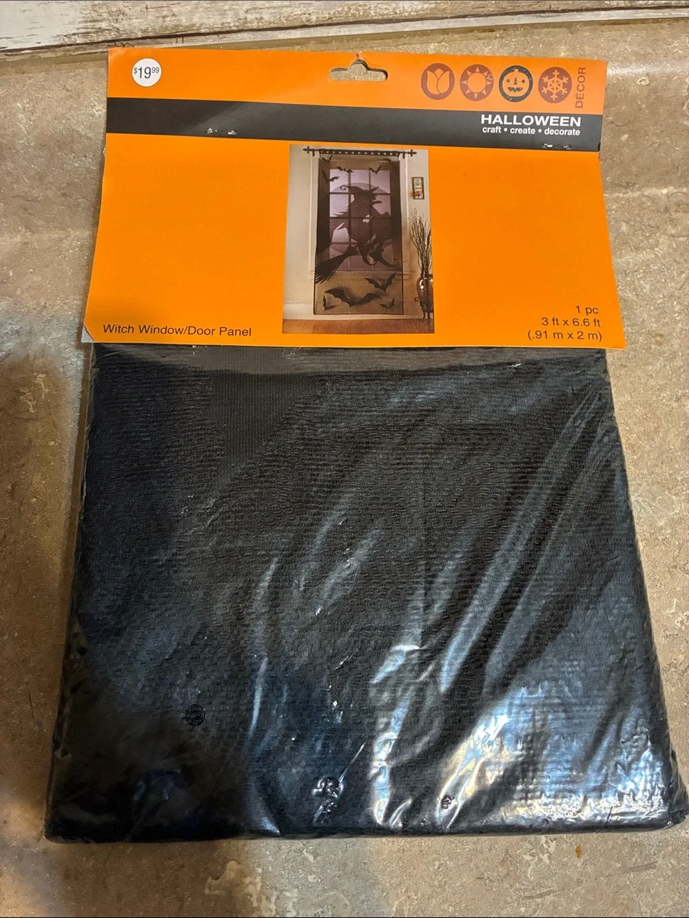 Halloween Black Witch and Bats Window Panel Curtain - Home Accents NWT